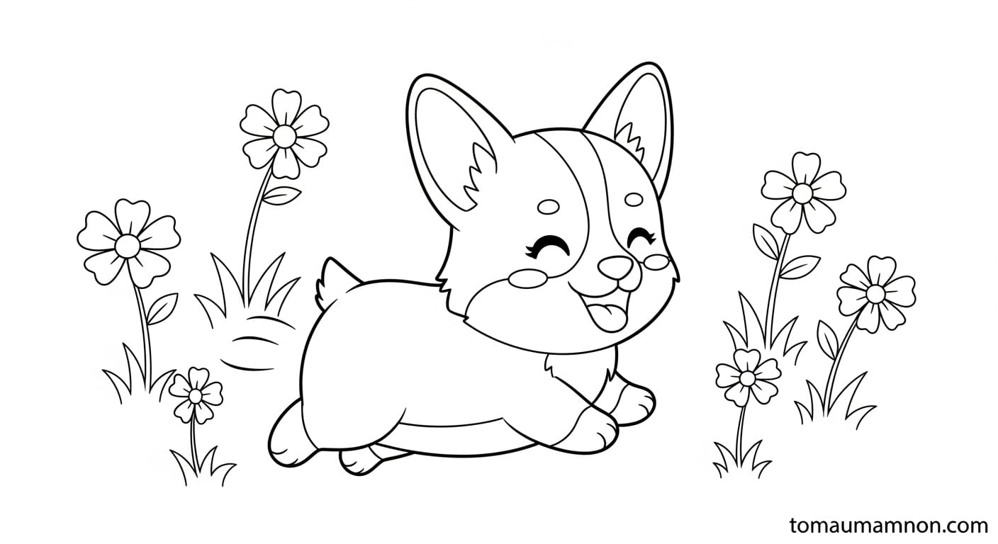 Chó nhỏ chibi với nơ đỏ