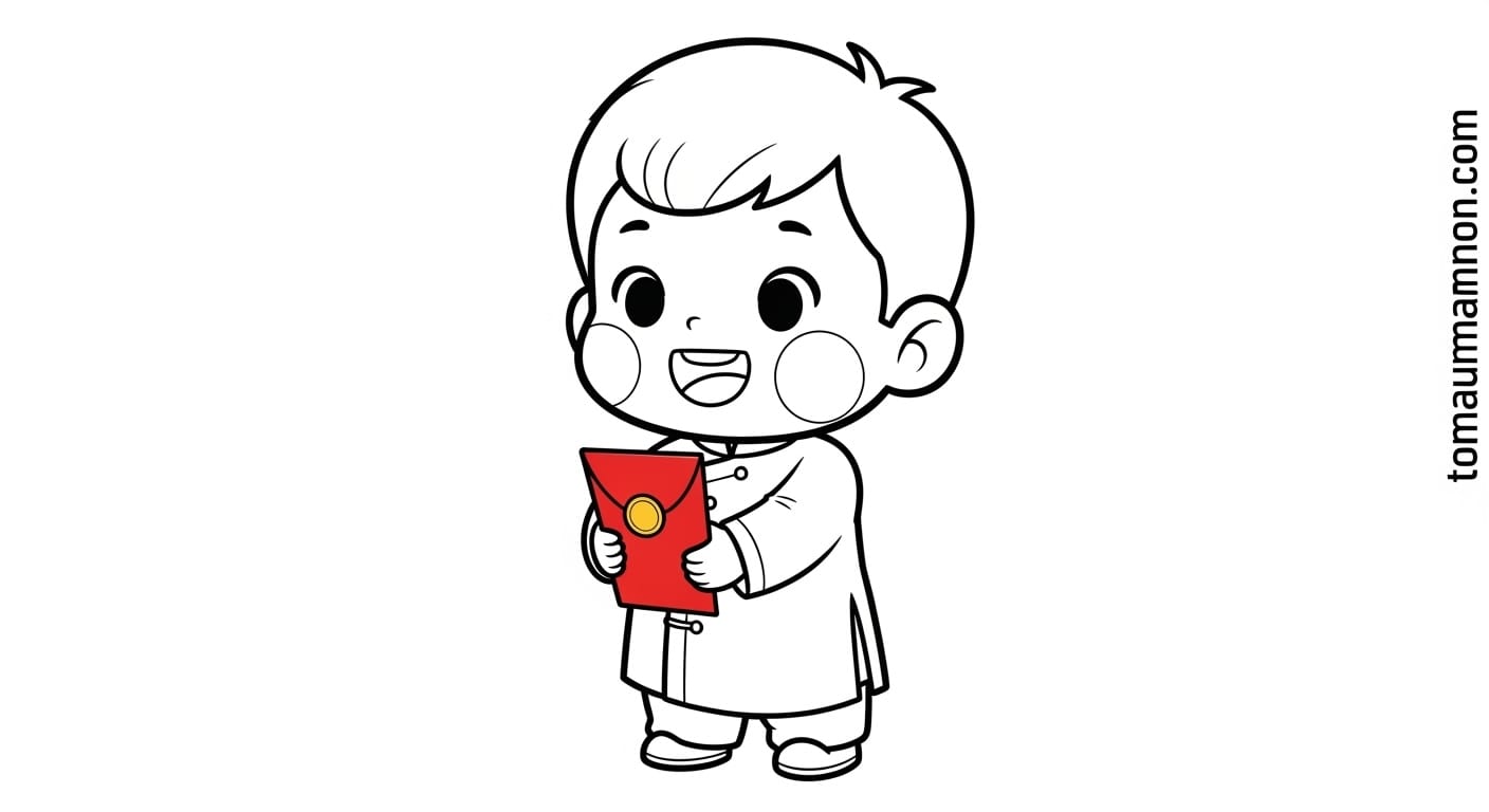 Lì Xì Chibi Bé đang tô màu lì xì chibi