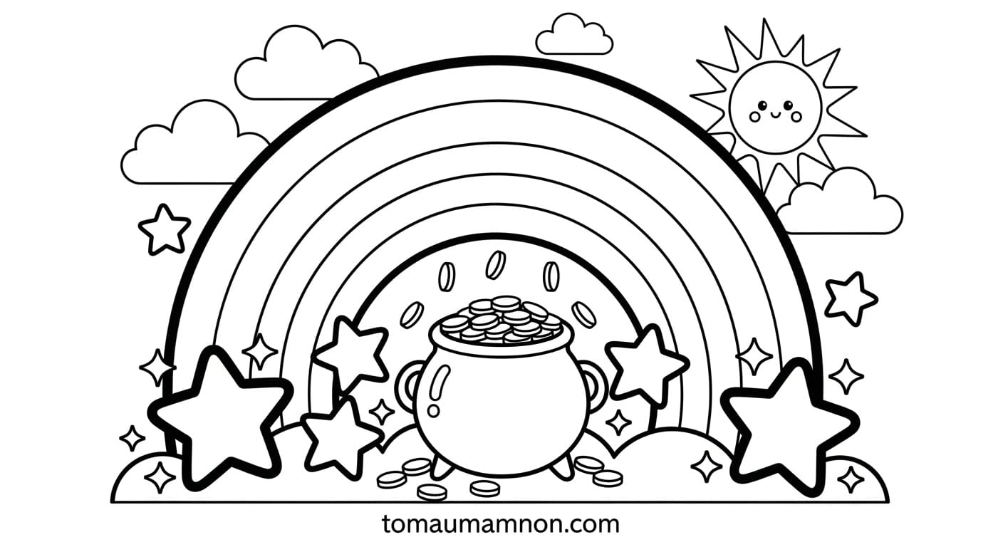 Tô Màu Cầu Vồng tranh cầu vồng và mây trắng
