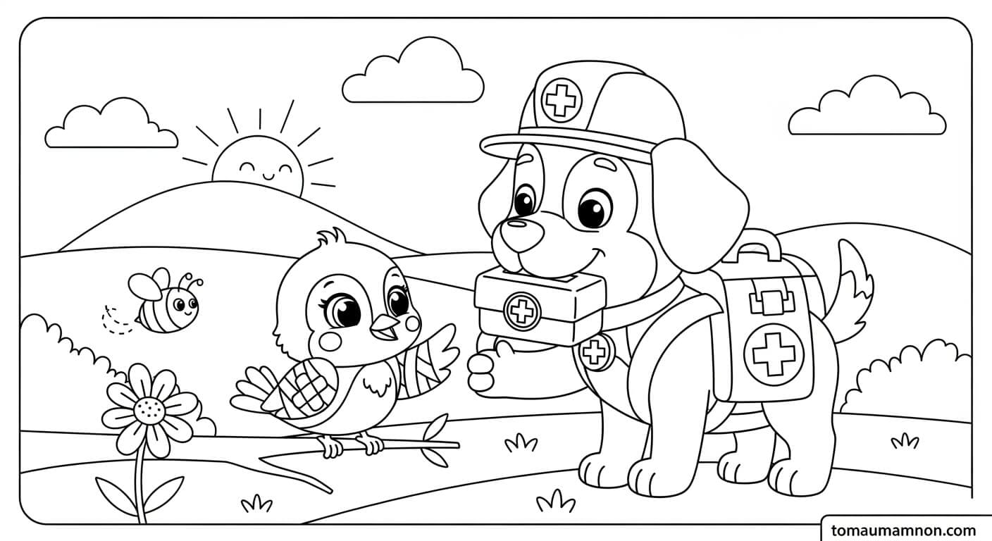 Chú chó cứu hộ cầm cờ