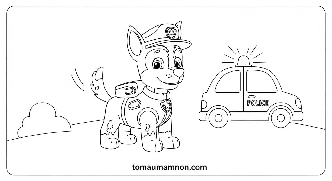 Chó cứu hộ đứng bên xe cứu hộ