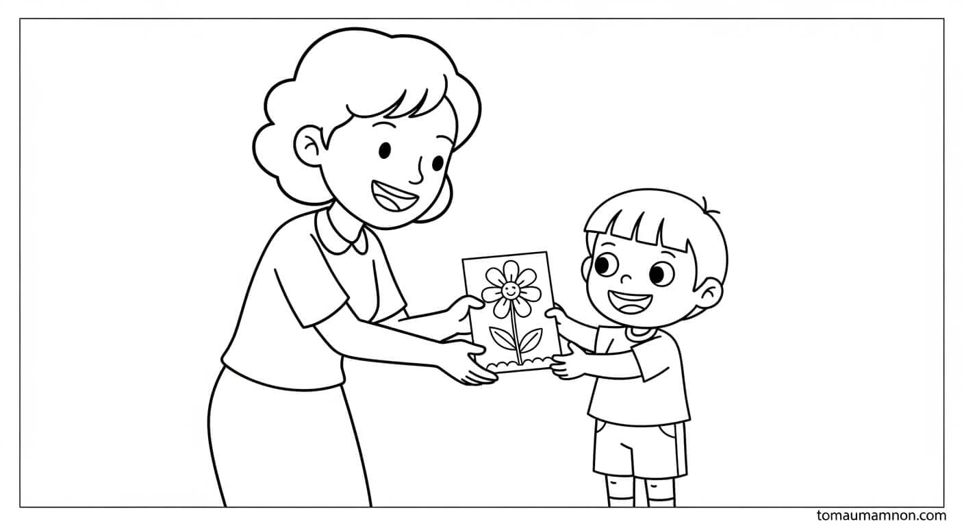 Tô Màu Cô Giáo Cô giáo vẽ với học sinh