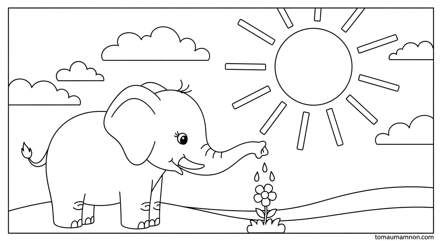 Trẻ vui vẻ tô màu với voi