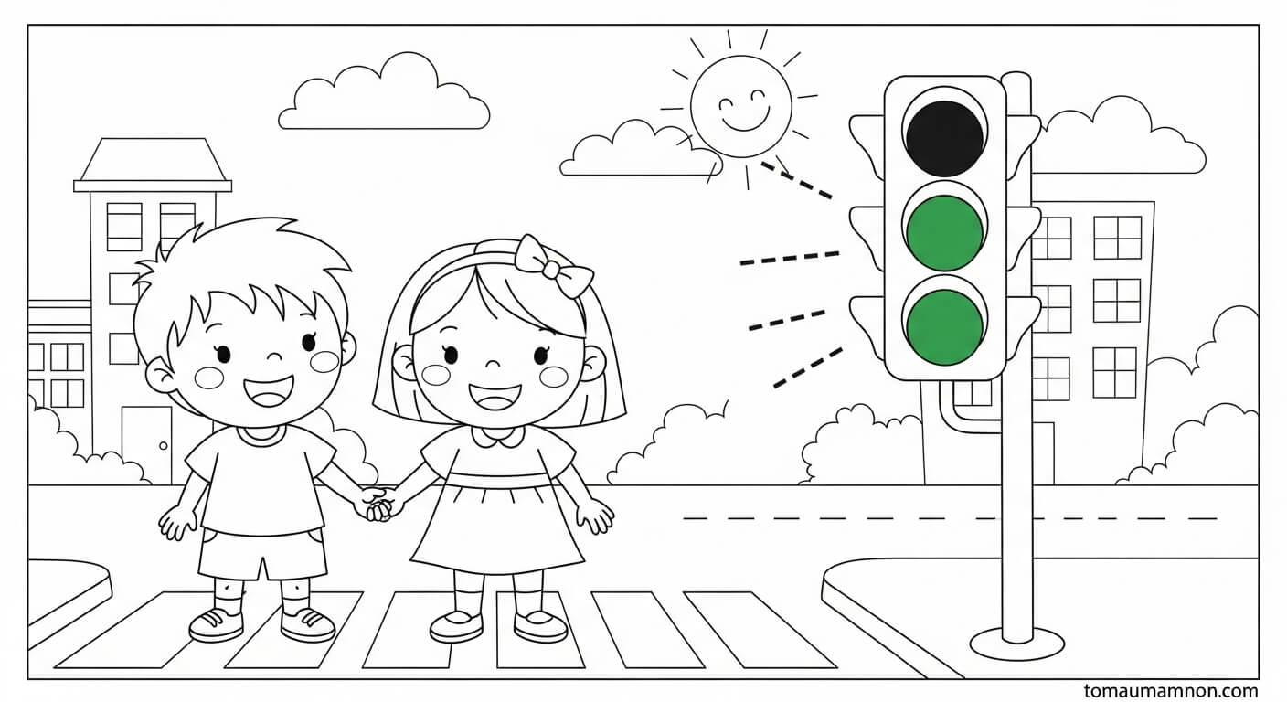 Đèn giao thông cho bé tô màu