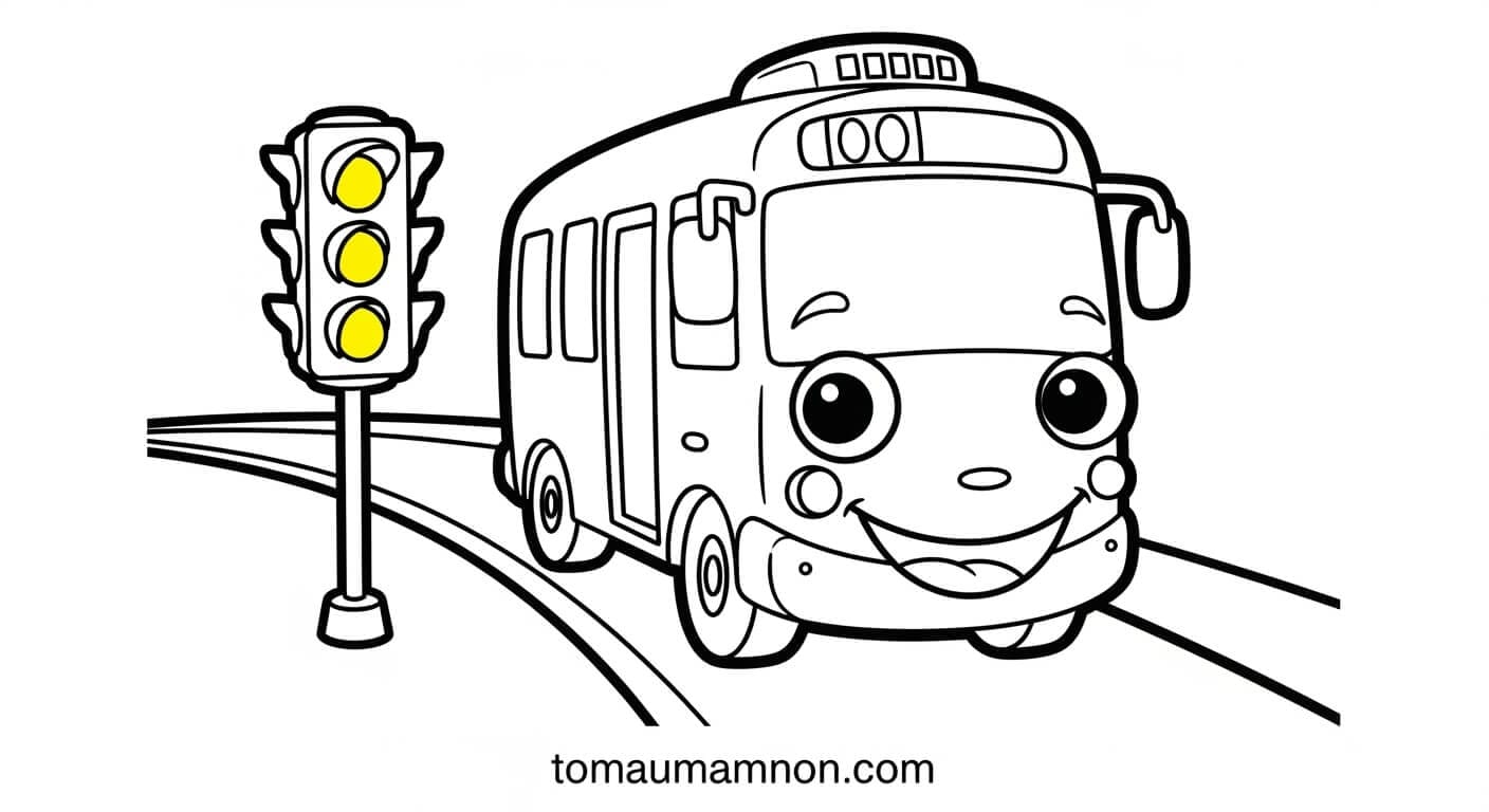 Bé tập tô đèn giao thông