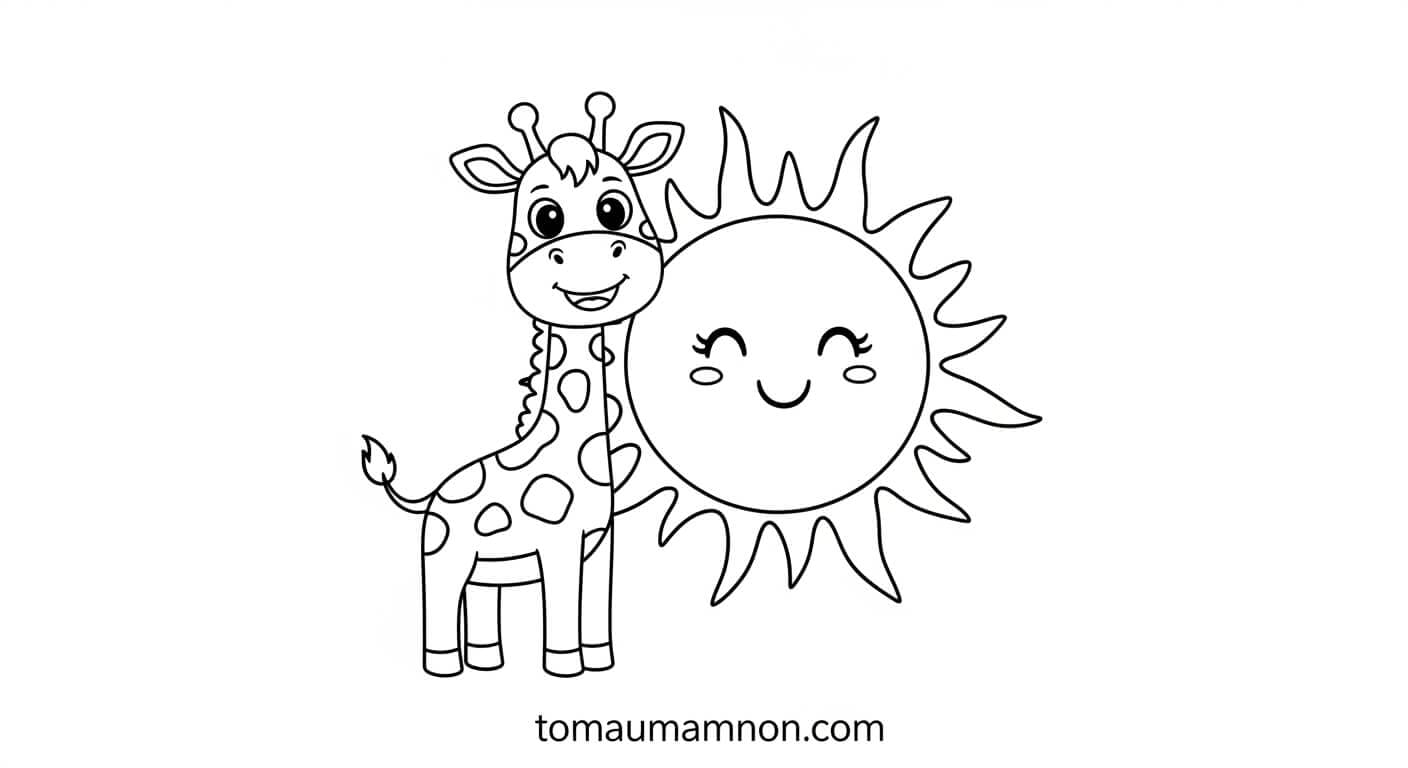 Tô Màu Hươu Cao Cổ Hươu cao cổ đứng dưới cây