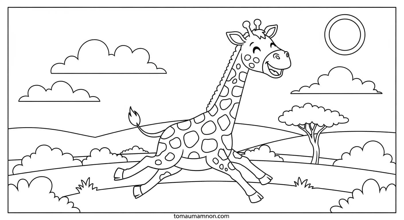 Tô Màu Hươu Cao Cổ Hươu cao cổ vui chơi