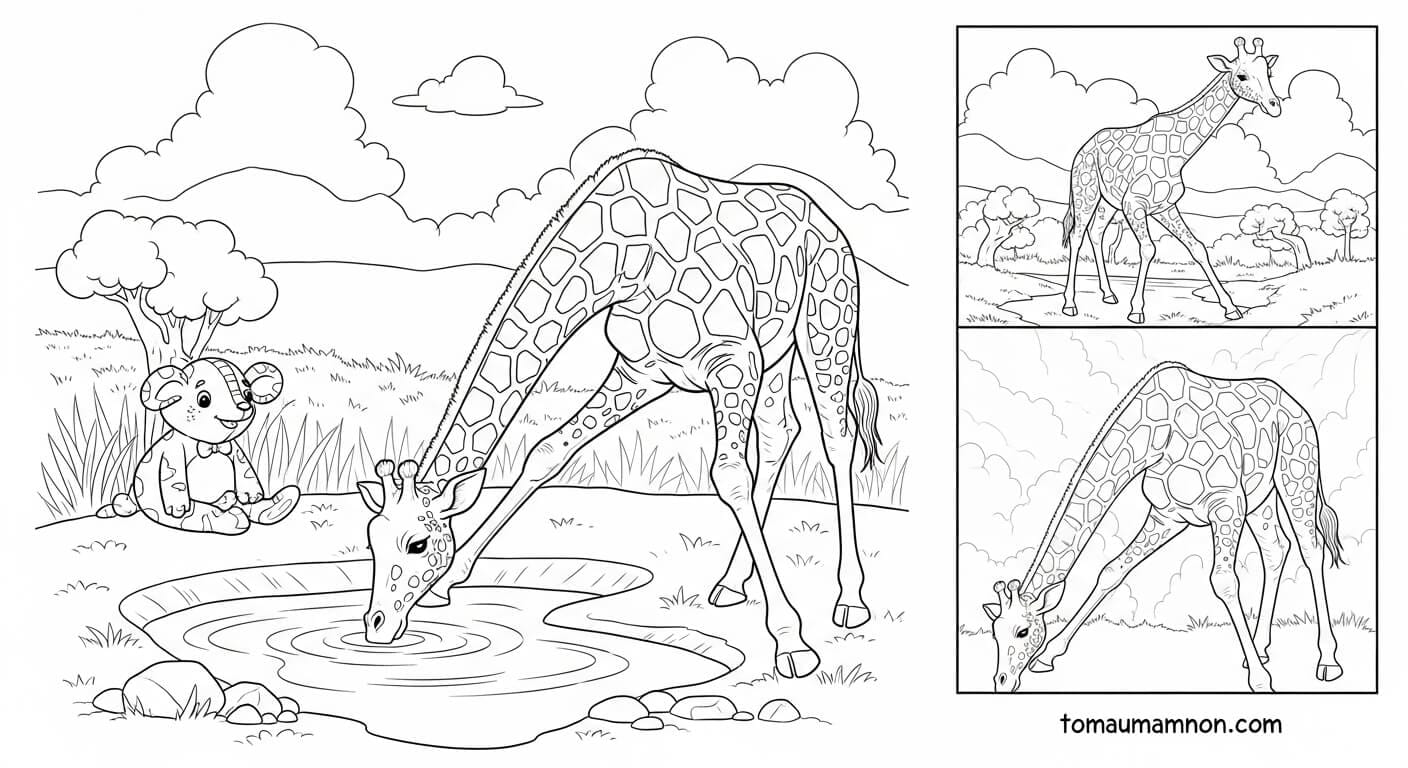 Tô Màu Hươu Cao Cổ Hươu cao cổ bên đồng cỏ