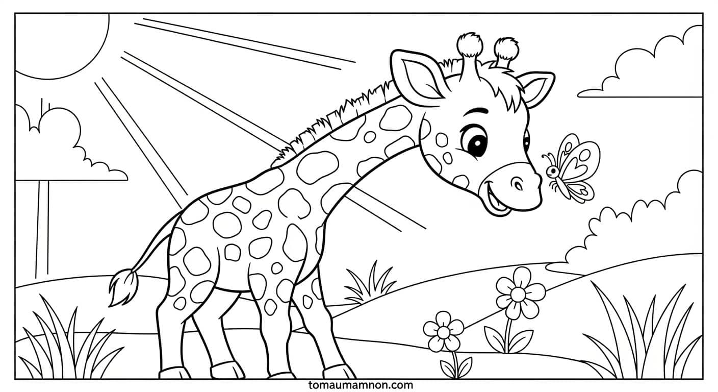 Tô Màu Hươu Cao Cổ Hươu cao cổ dễ thương