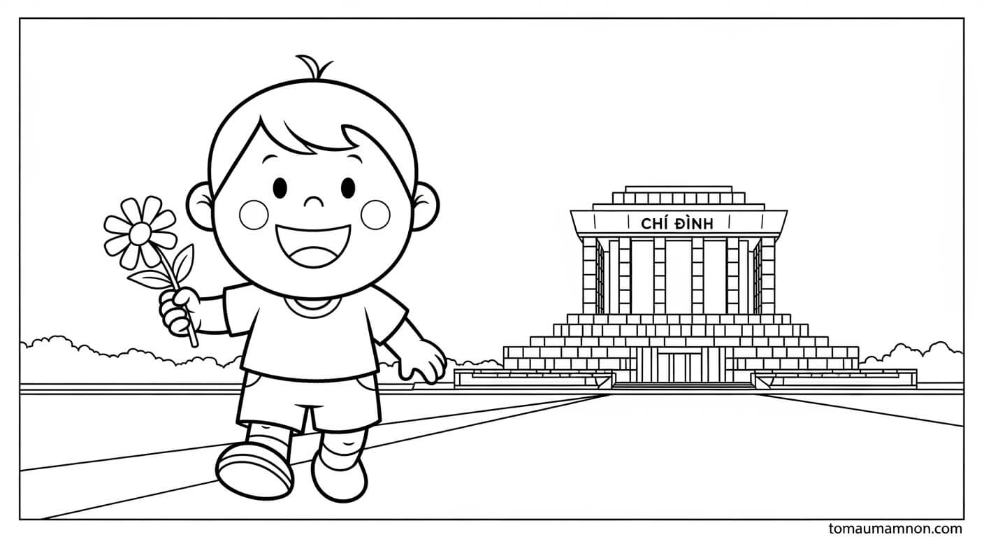 Tô Màu Lăng Bác Bé chuẩn bị tô màu tranh lăng Bác