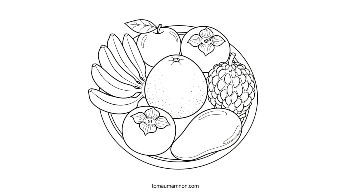 Tô Màu Mâm Ngũ Quả tranh tô màu mâm ngũ quả
