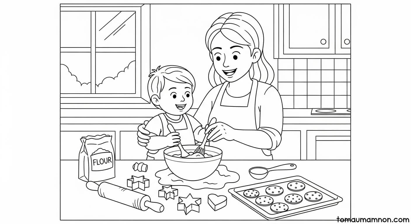 Mẹ hôn con trên má