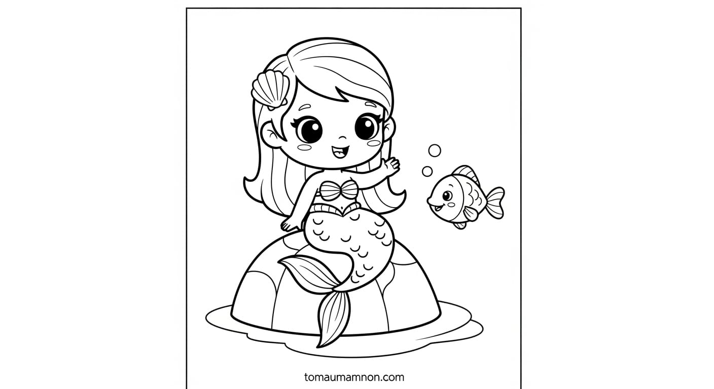 Tô Màu Nàng Tiên Cá Chibi Nàng tiên cá chibi chơi đùa