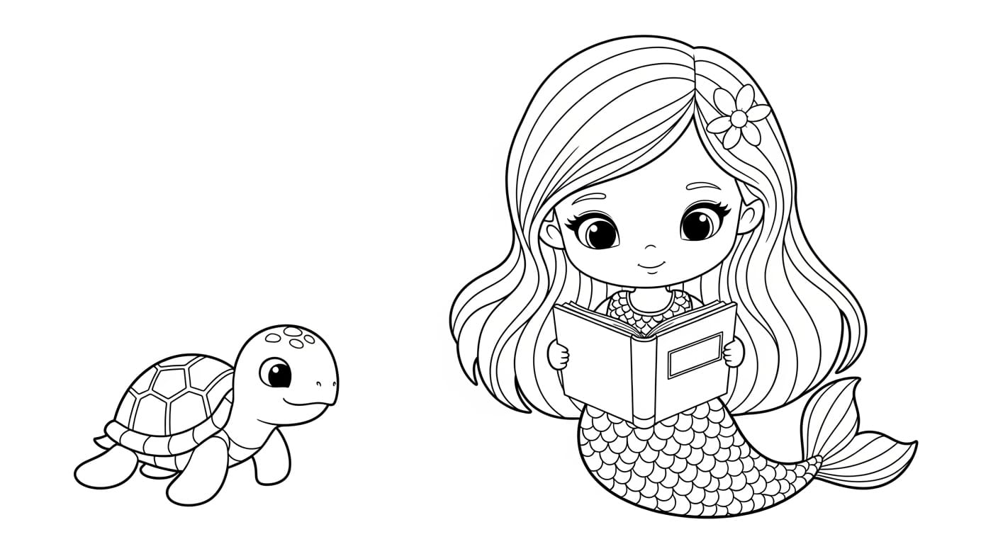 Tô Màu Nàng Tiên Cá Chibi Nàng tiên cá và sao biển