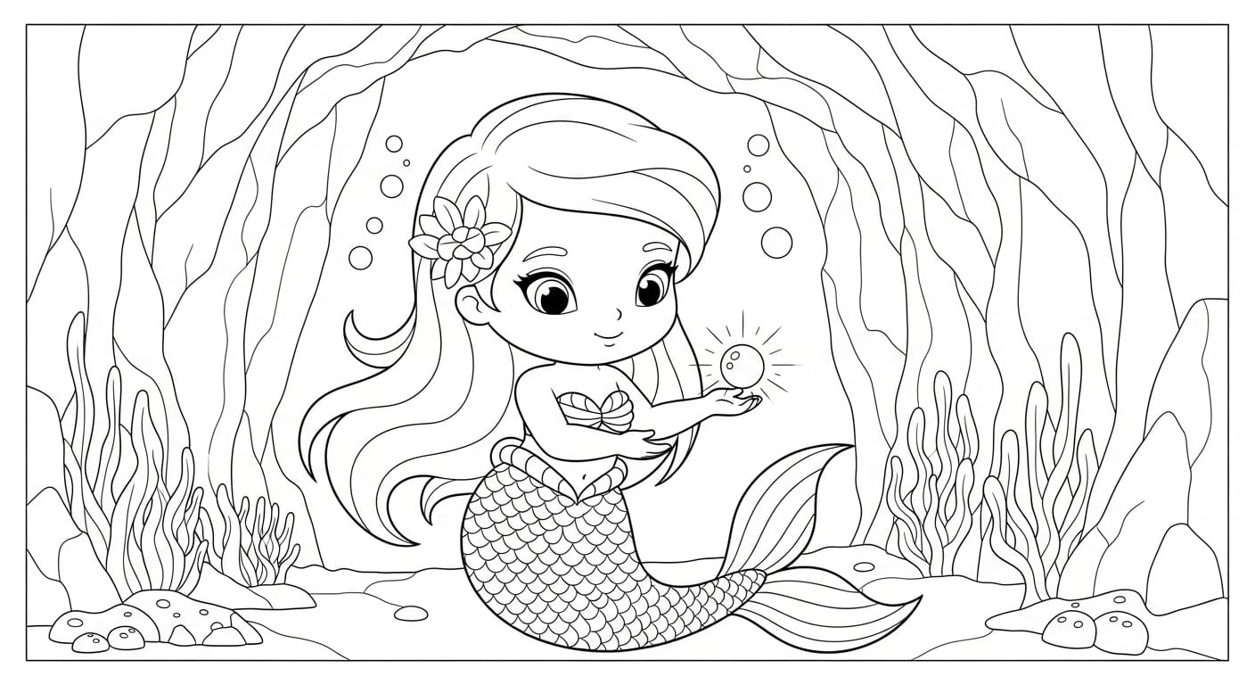 Tô Màu Nàng Tiên Cá Chibi Đuôi nàng tiên cá lấp lánh