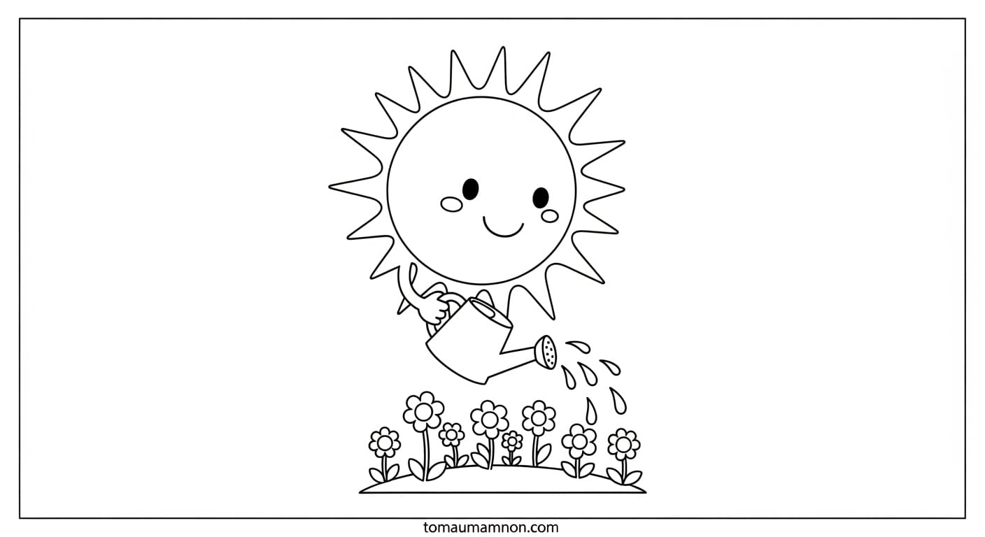 Tô Màu Ông Mặt Trời bầu trời rực rỡ