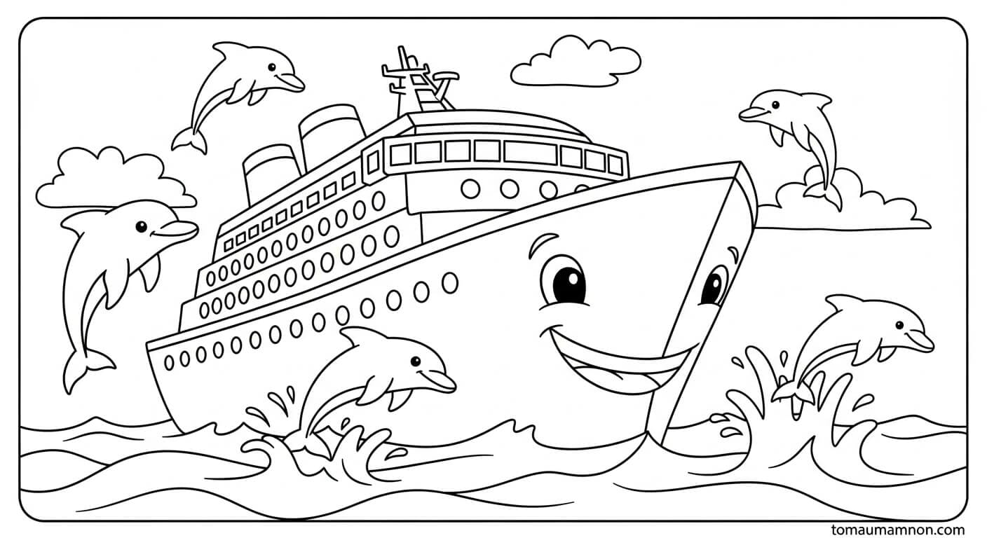 Tô Màu Tàu Thủy Thuyền buồm dễ thương