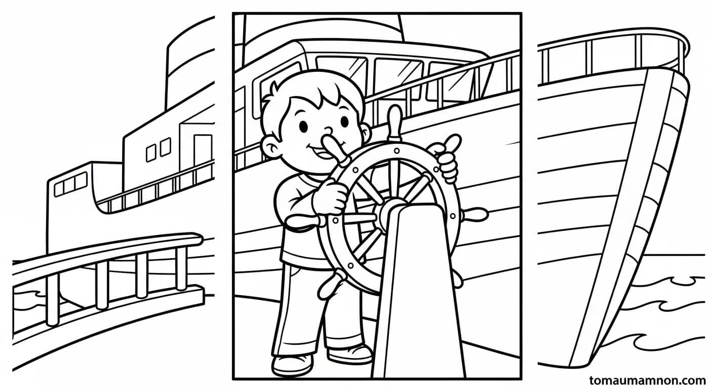 Tô Màu Tàu Thủy Hoàng hôn và tàu thủy