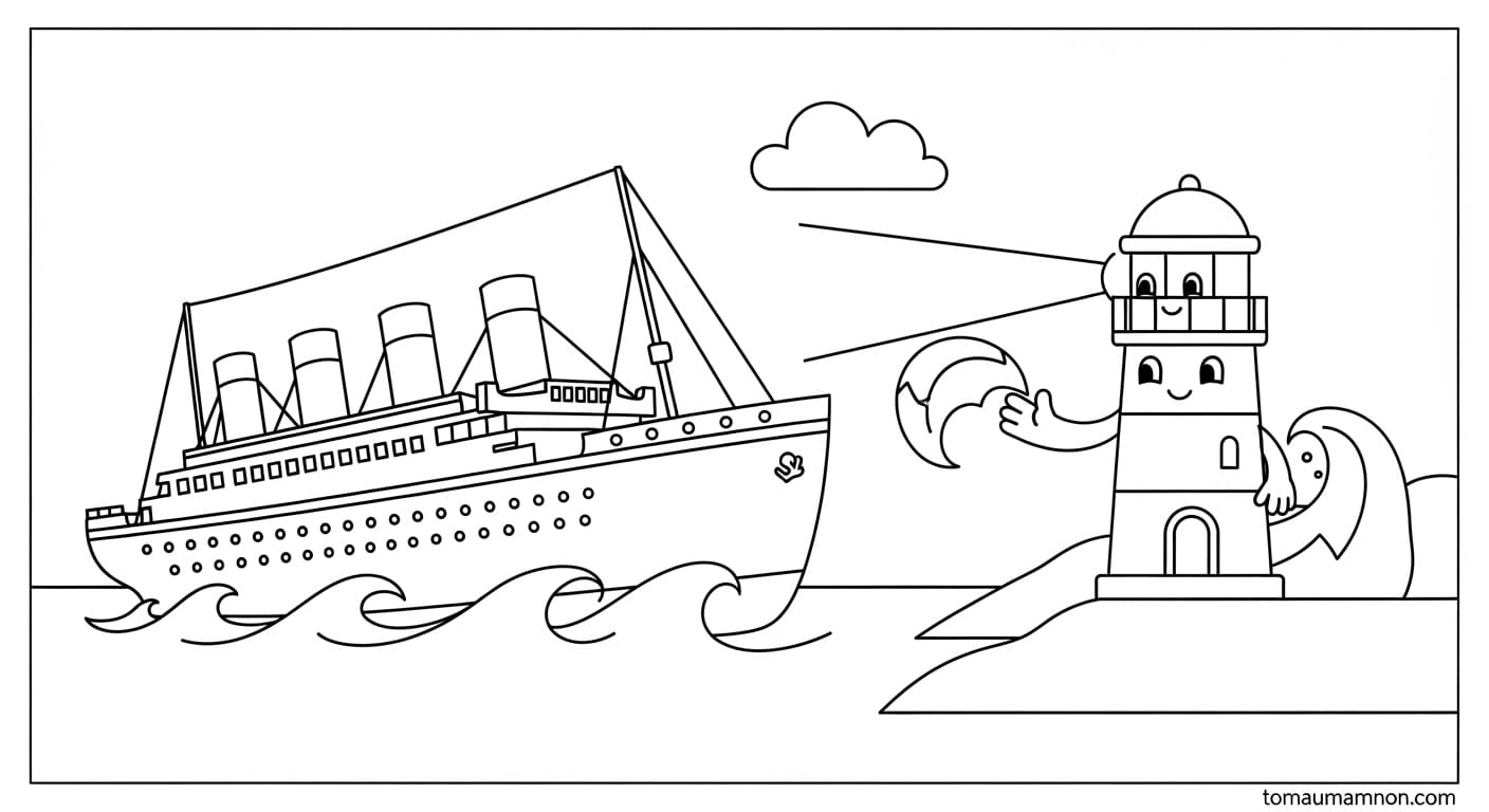 Tô Màu Tàu Titanic Mô phỏng tàu Titanic trên biển