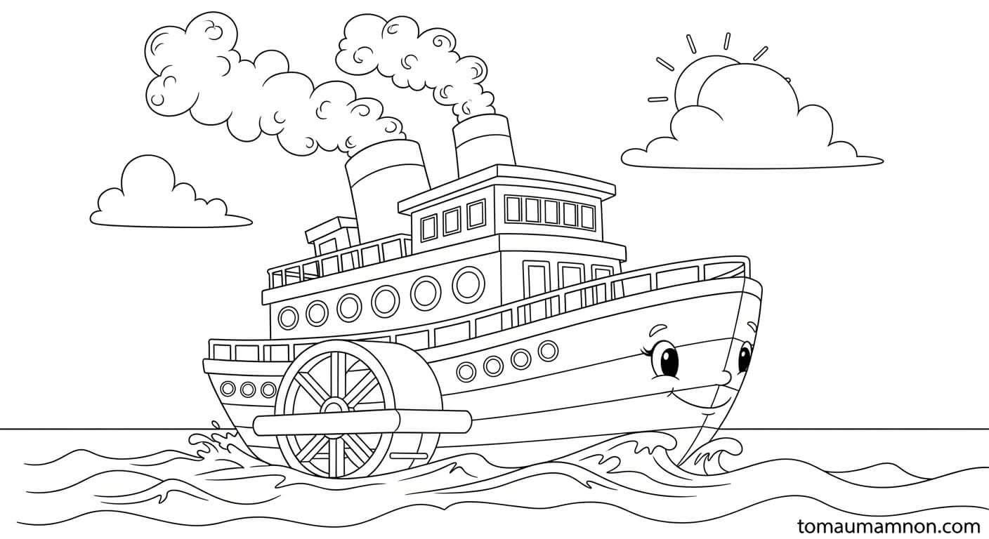 Tô Màu Thuyền Tô màu thuyền lớn trên biển