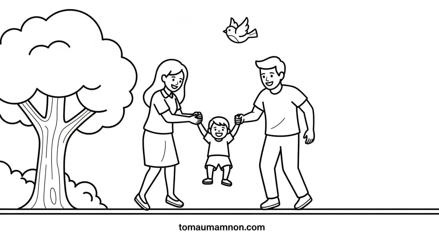 Tô Màu Tranh Gia Đình Bé và mẹ làm bánh cùng nhau trong bếp