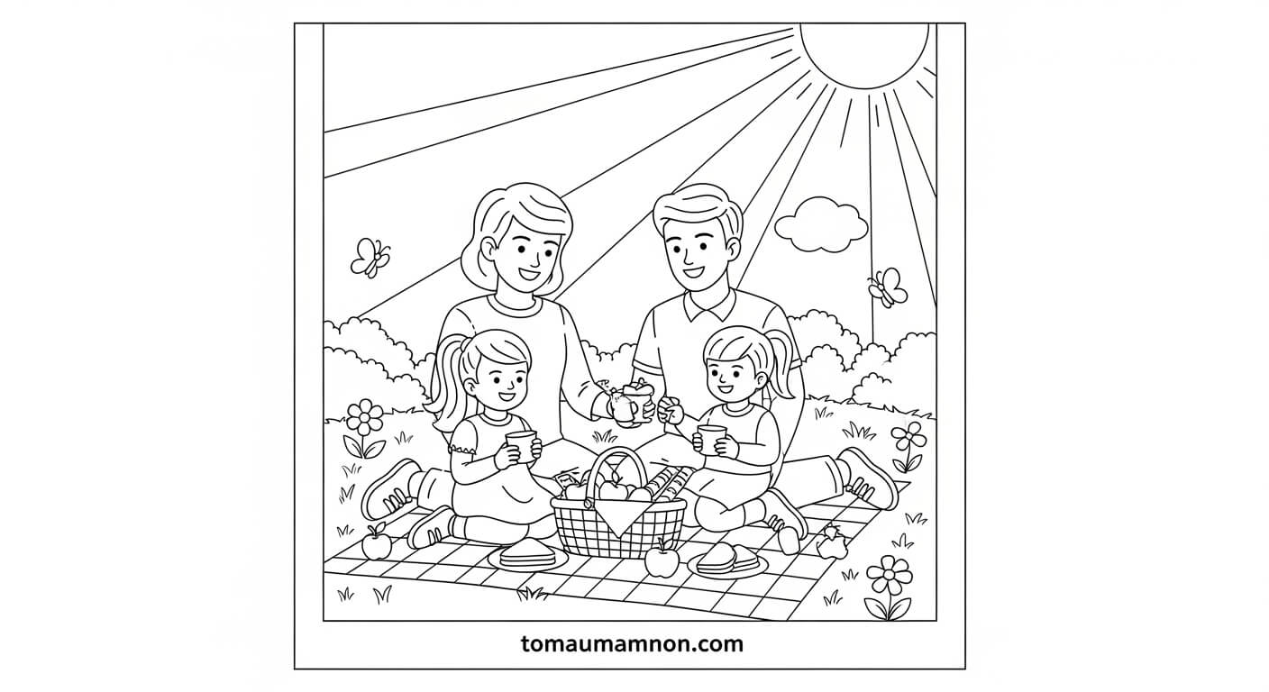 Tô Màu Tranh Gia Đình Gia đình cùng nhau đọc sách bên cửa sổ