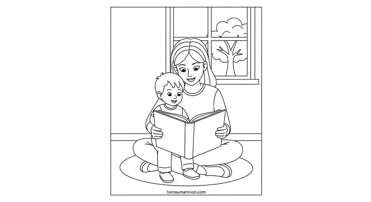 Tô Màu Tranh Gia Đình Ba mẹ và bé khám phá thiên nhiên