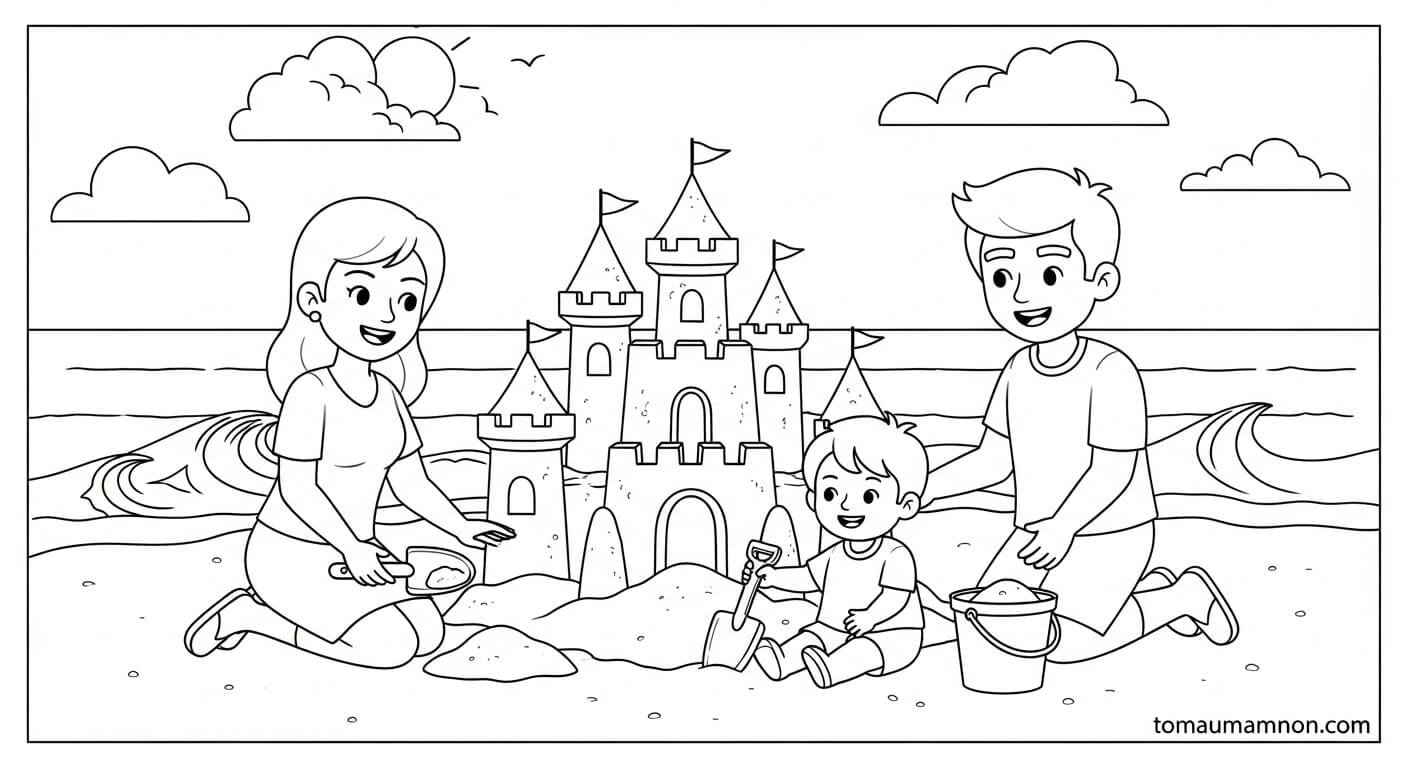 Tô Màu Tranh Gia Đình Mẹ và bé cùng trồng cây