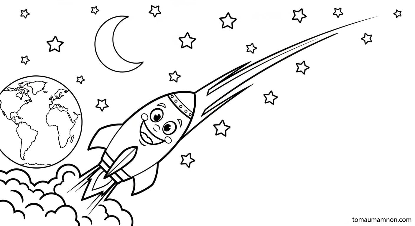 Tô Màu Vũ Trụ mặt trăng và sao