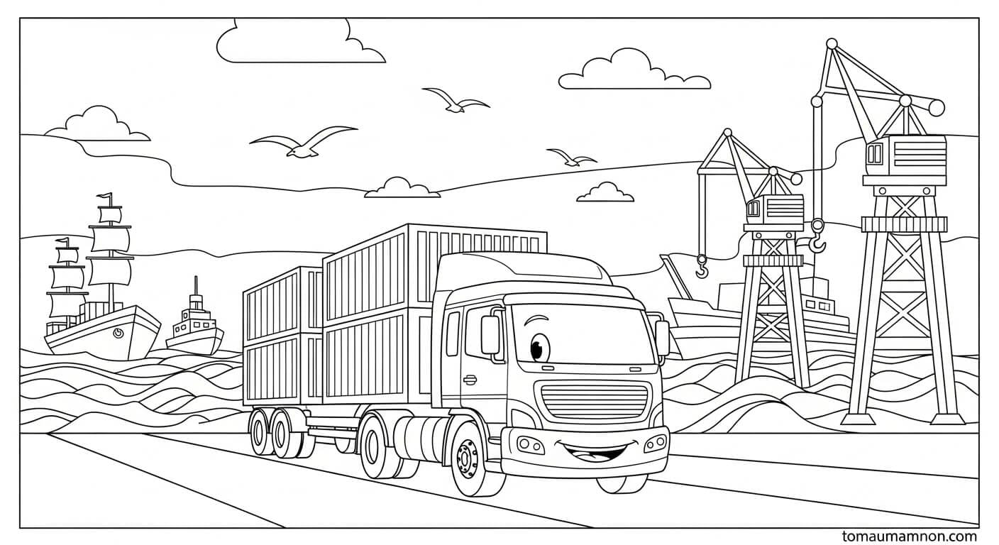 Tô Màu Xe Container xe container với chi tiết đơn giản