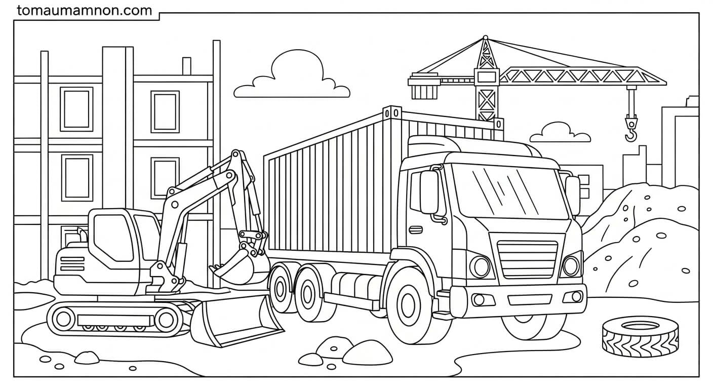 Tô Màu Xe Container xe container bên cạnh bầu trời