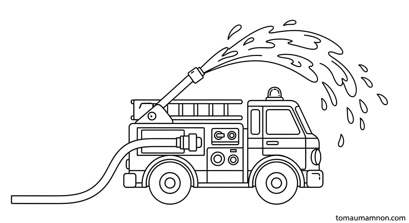Tô Màu Xe Cứu Hỏa Xe cứu hỏa cùng cầu thang