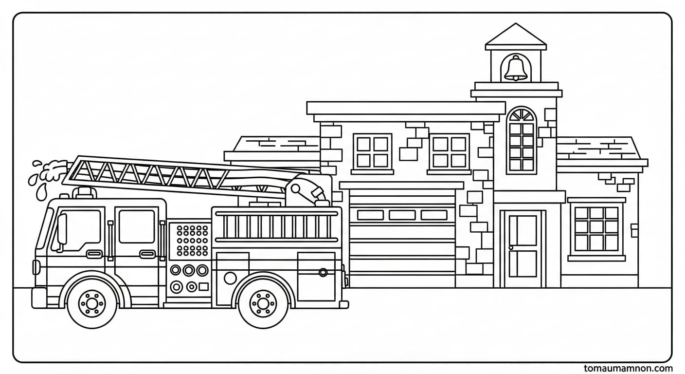Tô Màu Xe Cứu Hỏa Xe cứu hỏa bên đường