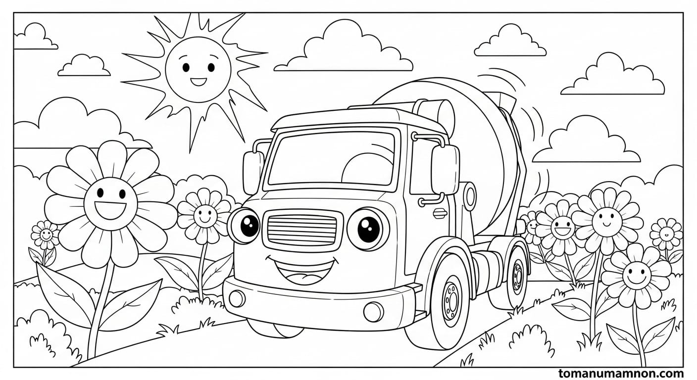 Tô Màu Xe Trộn Bê Tông hình xe trộn bê tông đơn giản