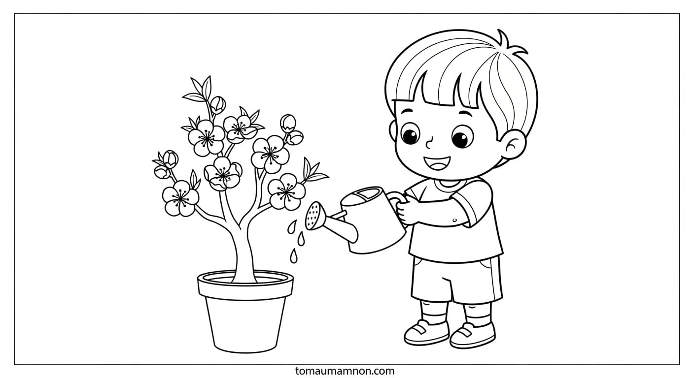 Tranh Hoa Đào Tranh hoa đào tô màu