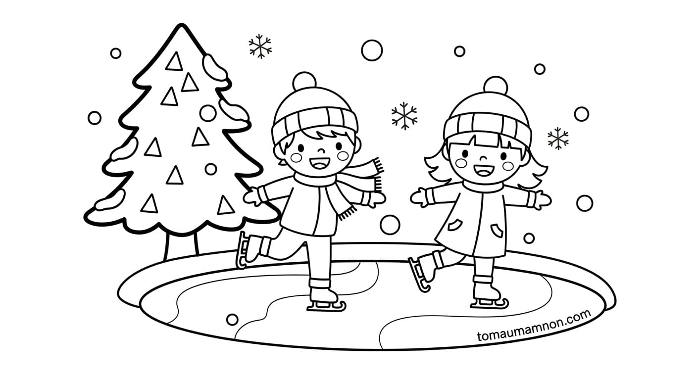 Tranh Mùa Đông Em bé chơi trong tuyết