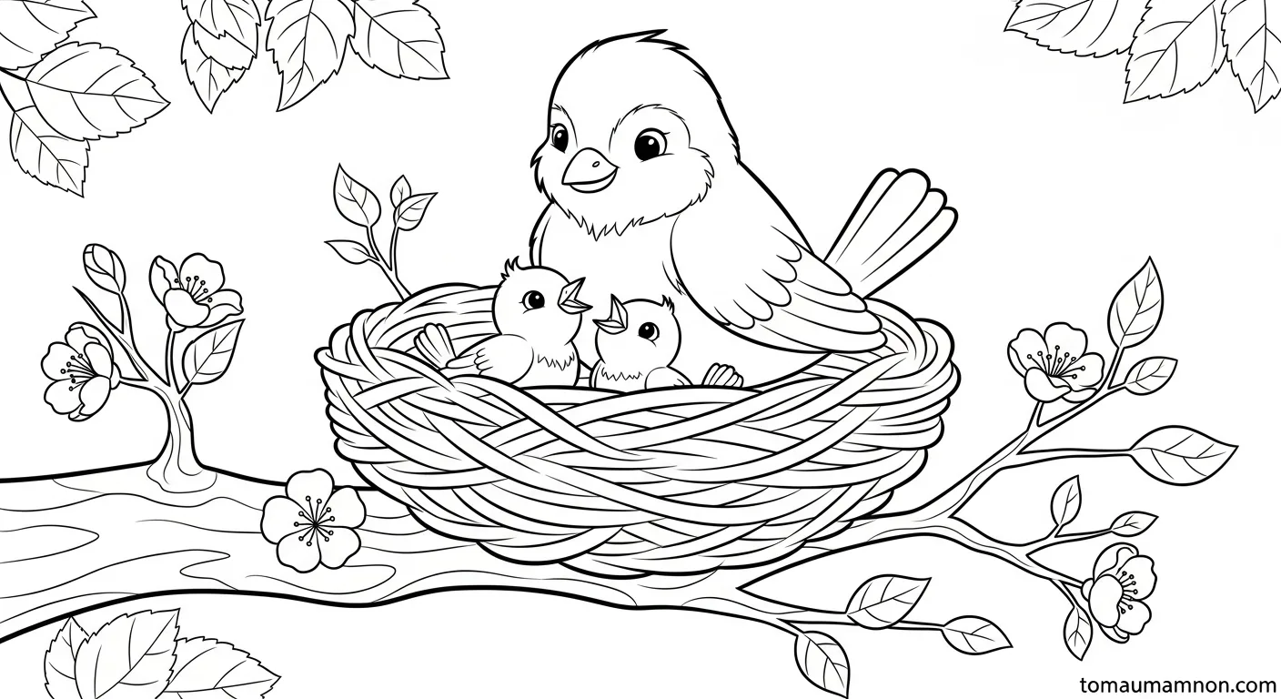 Tranh Mùa Xuân chim chóc trên cành