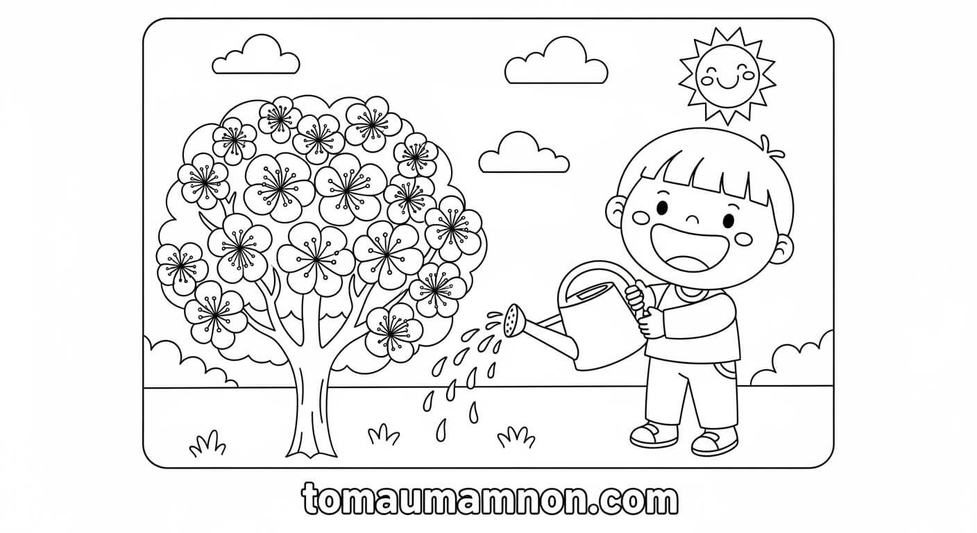 Tranh Mùa Xuân Hoa anh đào nở rộ