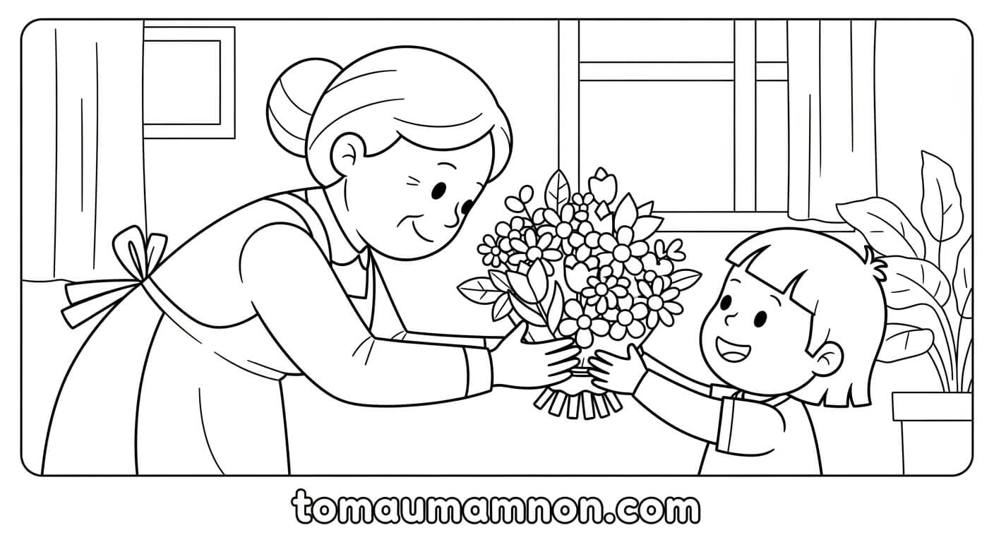 Tranh Tô Màu 8/3 tranh tô màu hoa và trái tim