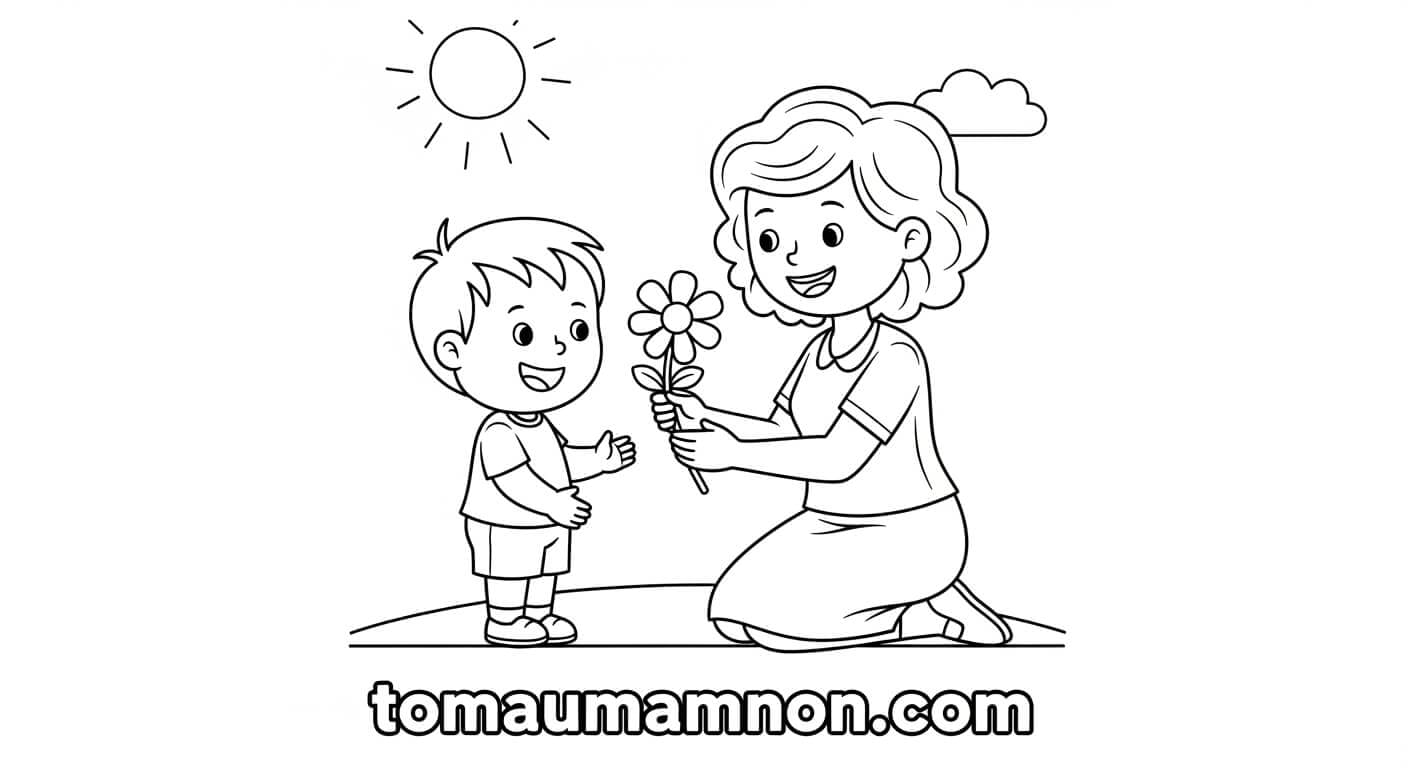 Tranh Tô Màu 8/3 tranh tô màu mẹ và bé