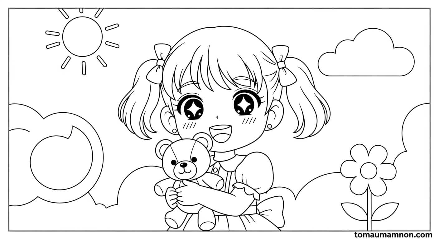 Tranh Tô Màu Anime Girl Cute cô gái anime năng động