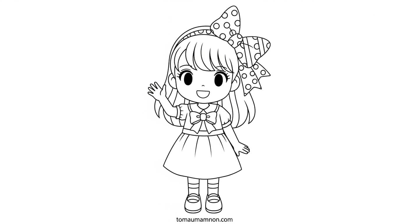 Tranh Tô Màu Anime Girl Cute cô gái anime với thú cưng