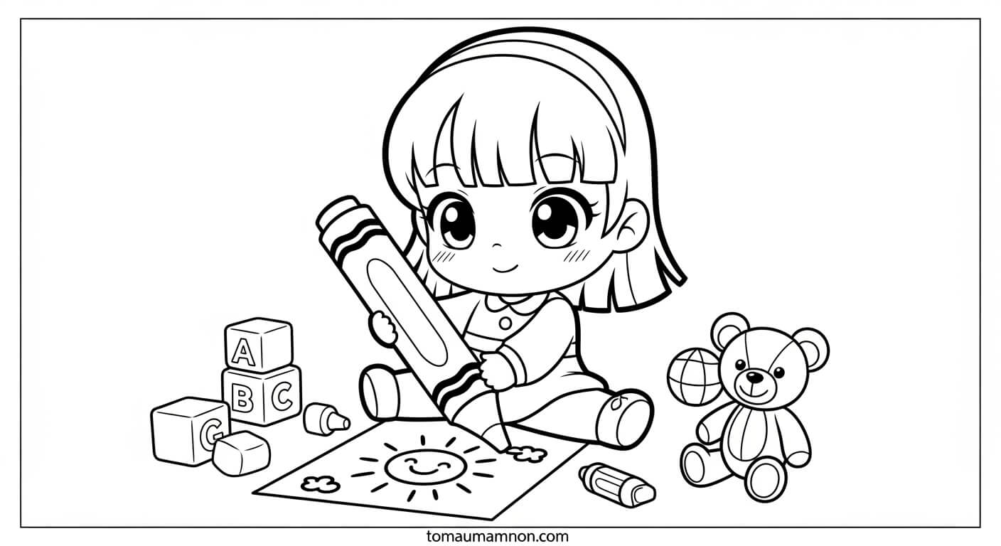 Tranh Tô Màu Anime Girl Cute cô gái anime với váy hoa