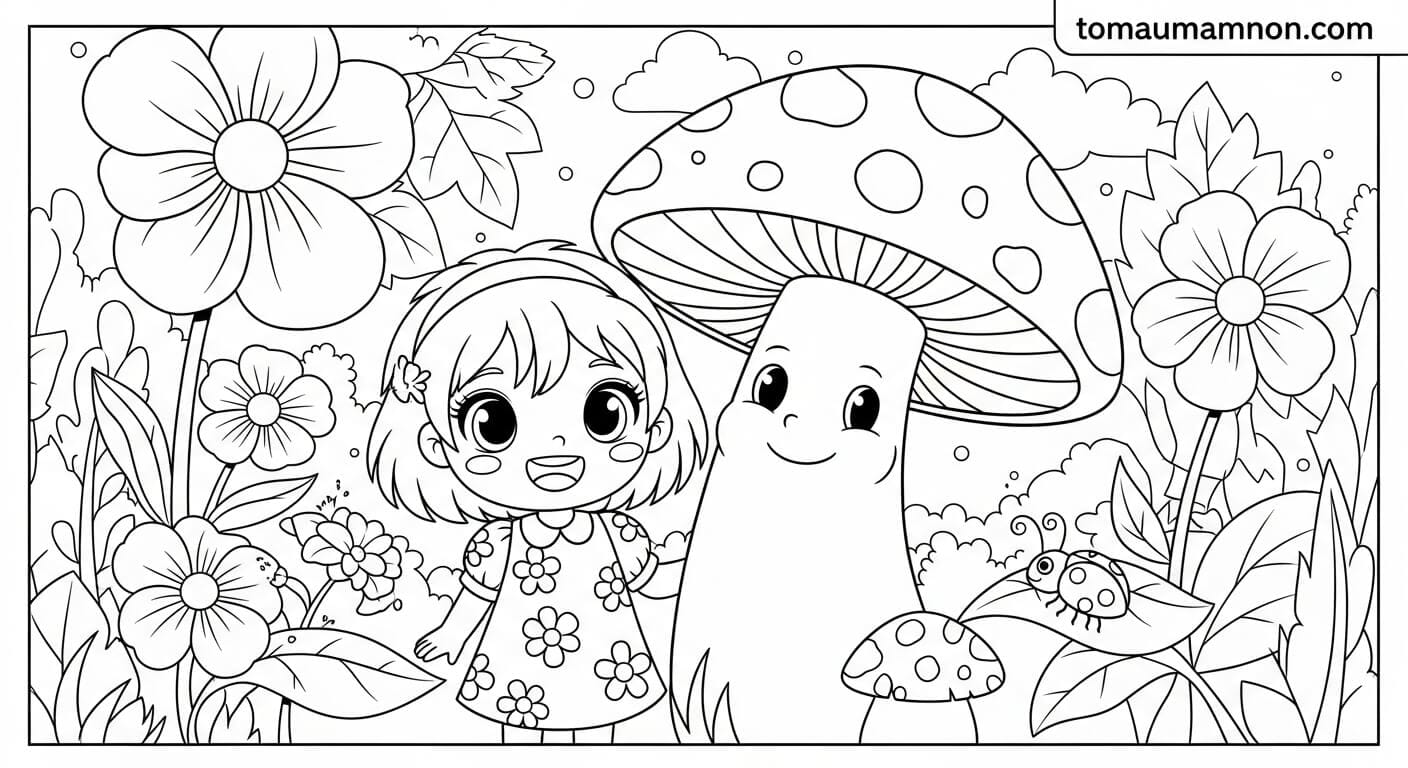 Tranh Tô Màu Anime Girl Cute cô gái anime mơ mộng