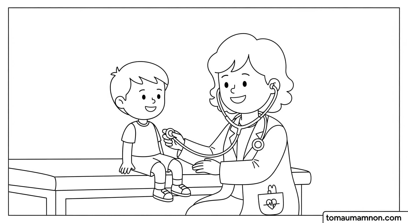 Tranh Tô Màu Bác Sĩ bác sĩ với bệnh nhân nhí