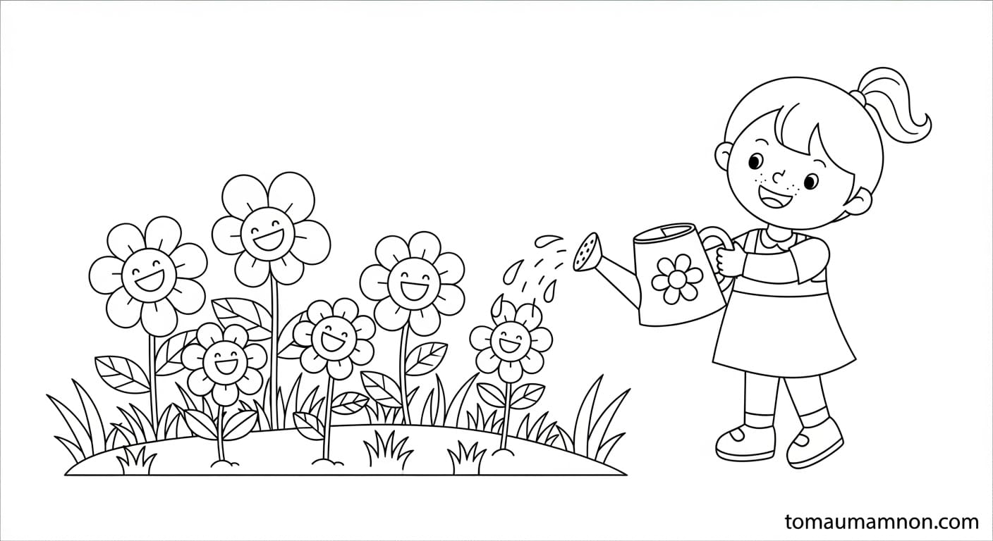 Tranh Tô Màu Bạn Gái Cô gái với hoa