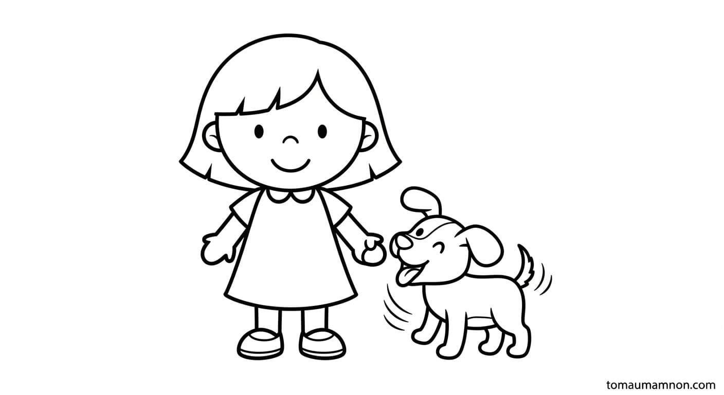 Tranh Tô Màu Bạn Gái Cô gái tưới cây