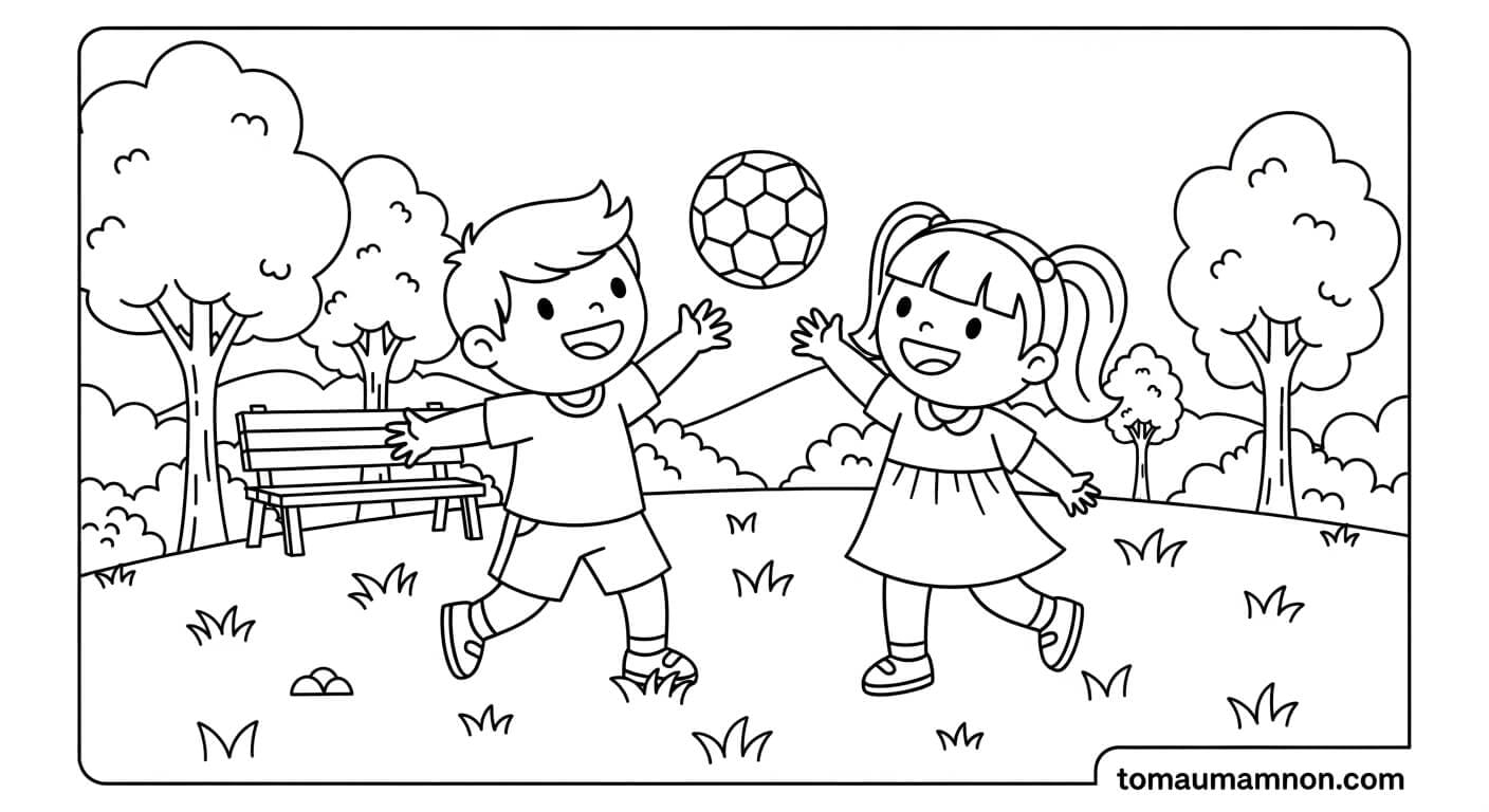 Tranh Tô Màu Bạn Trai Bạn Gái Hai trẻ đang cùng chơi