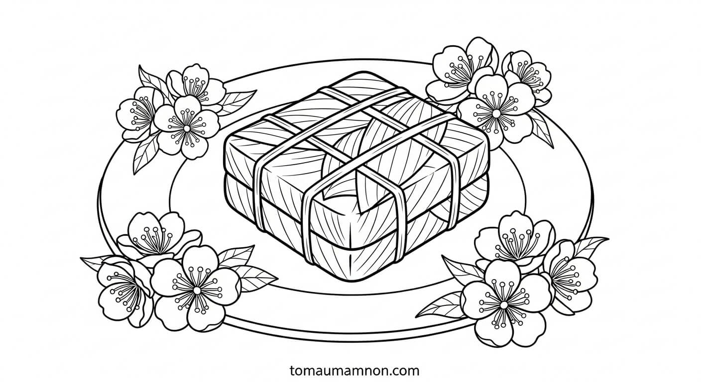 Tranh Tô Màu Bánh Chưng Bánh chưng trên mâm