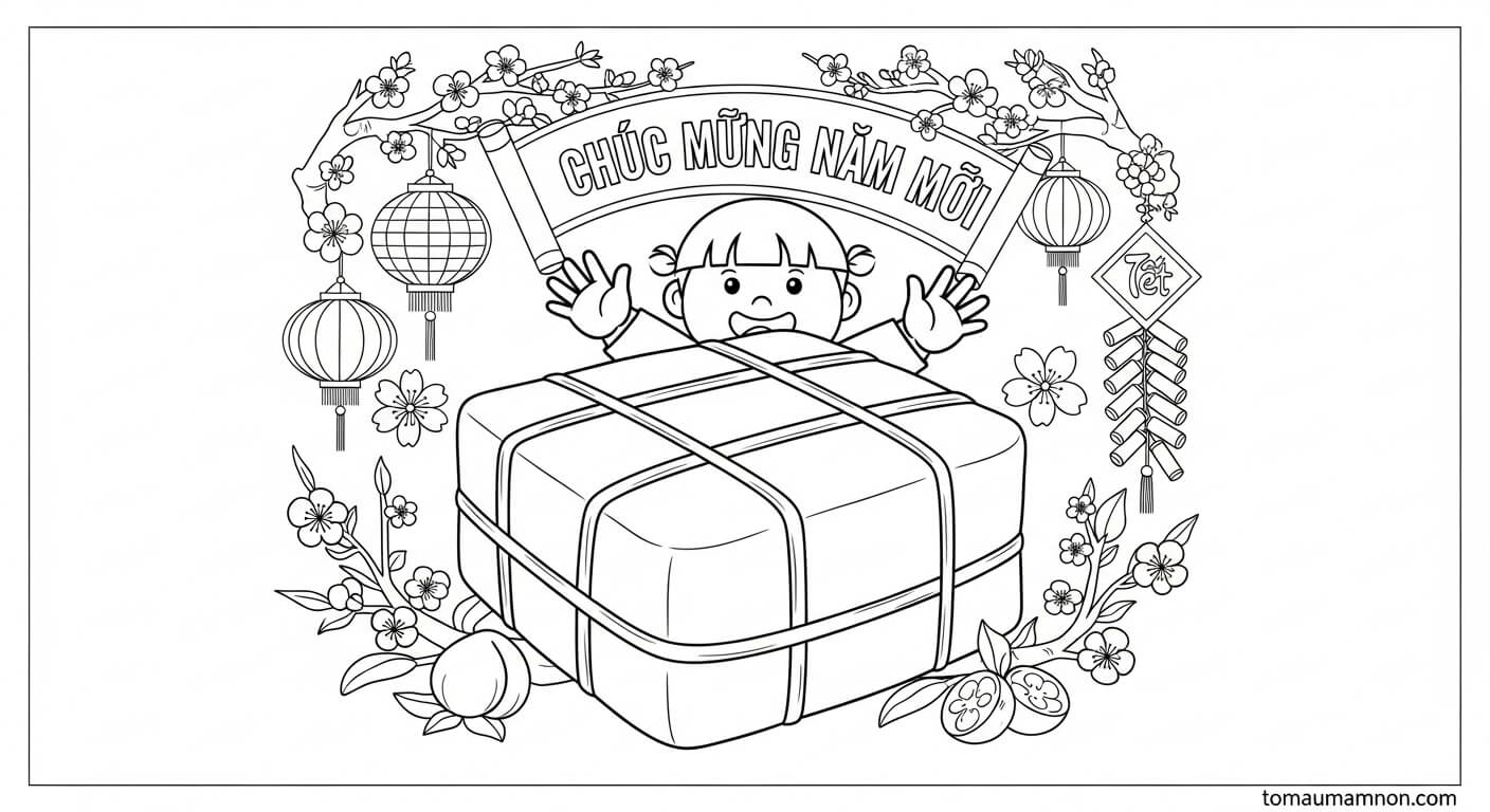 Tranh Tô Màu Bánh Chưng Gói bánh tét